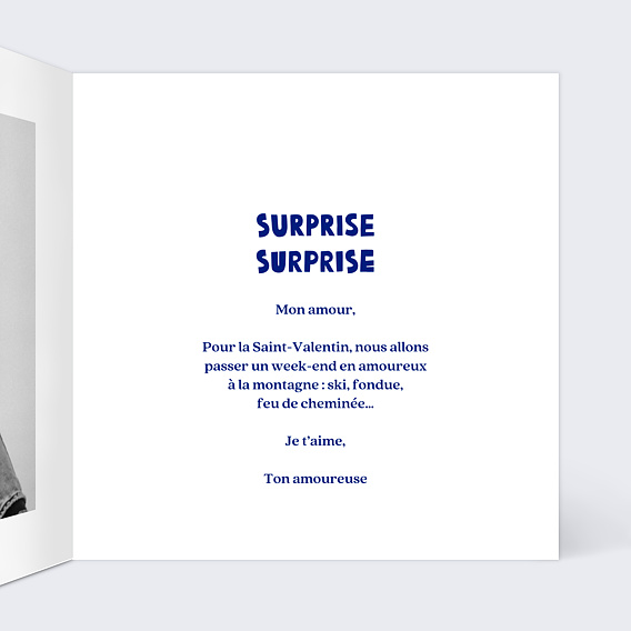 Carte d'amour Typo cœur bleu Intérieur Droit