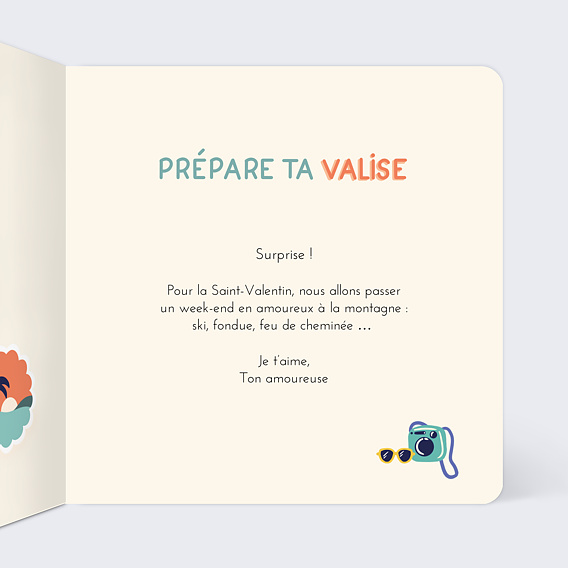 Carte d'amour Prépare ta valise Intérieur Droit
