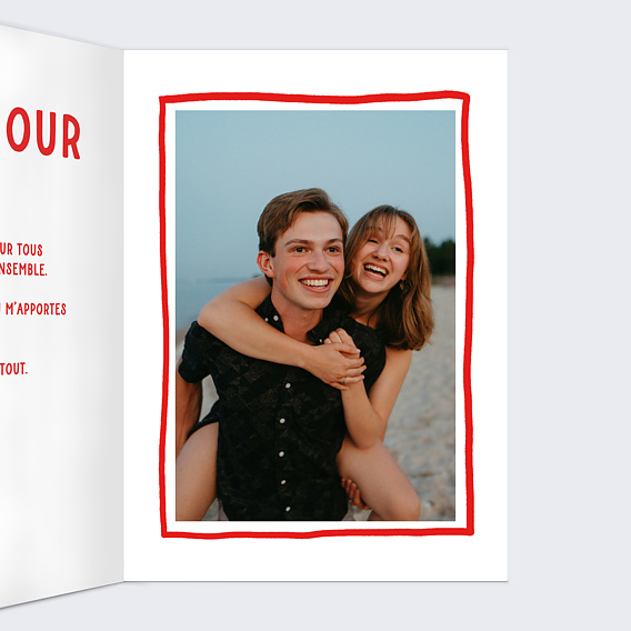 Carte d'amour Cœur simple photo Intérieur Droit