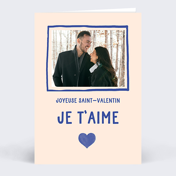 Carte d'Amour Cœur simple photo bleu