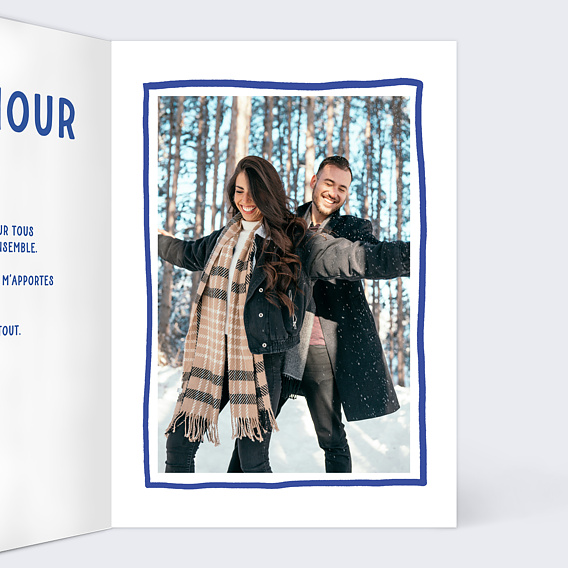 Carte d'amour Cœur simple photo bleu Intérieur Droit