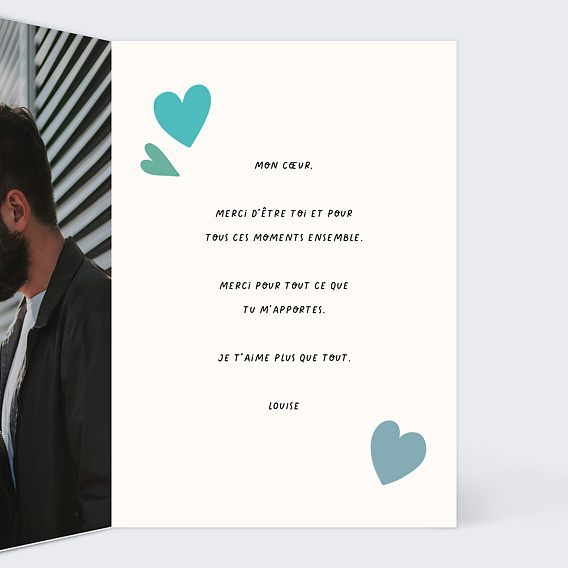 Carte d'amour Unique bleu Intérieur Droit