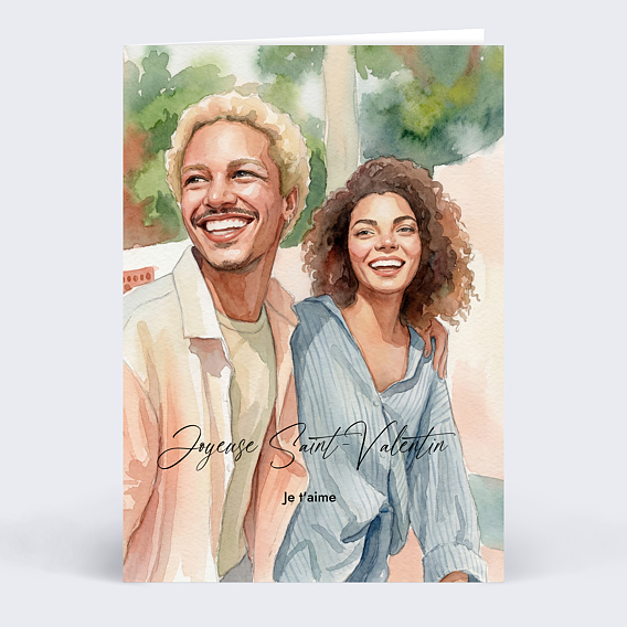 Carte d'amour Couple en aquarelle Recto