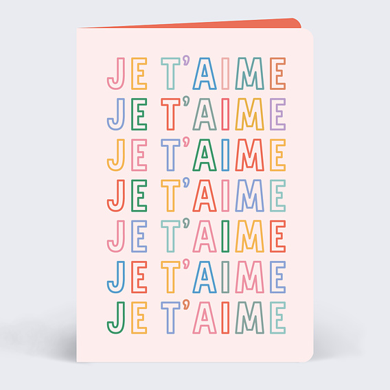 Carte d'amour Je t'aime coloré
