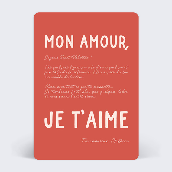 Carte d'amour Je t'aime Verso