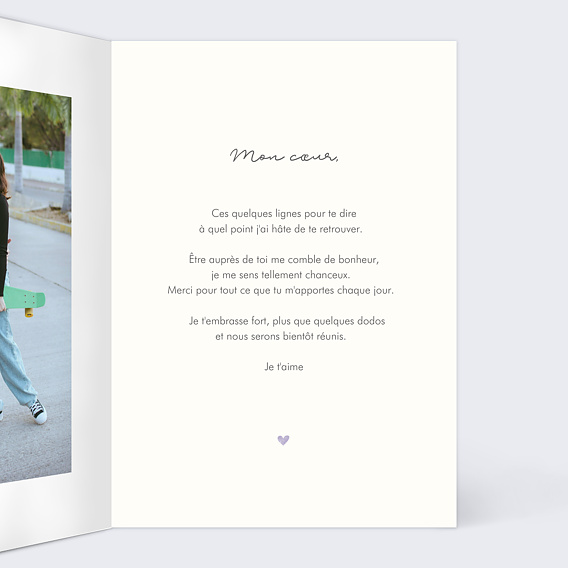 Carte d'amour Motif Coeur Lilas Intérieur Droit