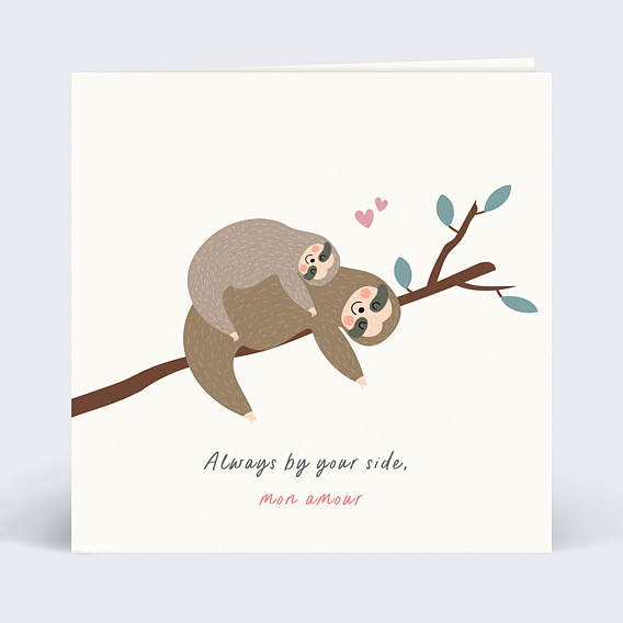 Carte d'amour Couple Paresseux Recto