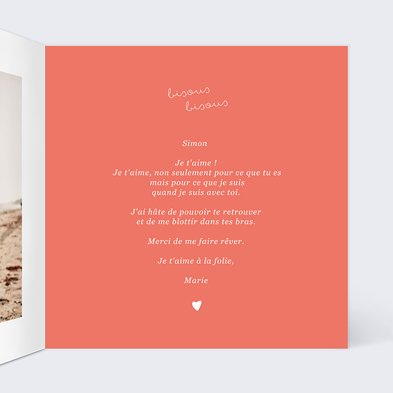 Carte d'amour Livraison de Bisous Intérieur Droit