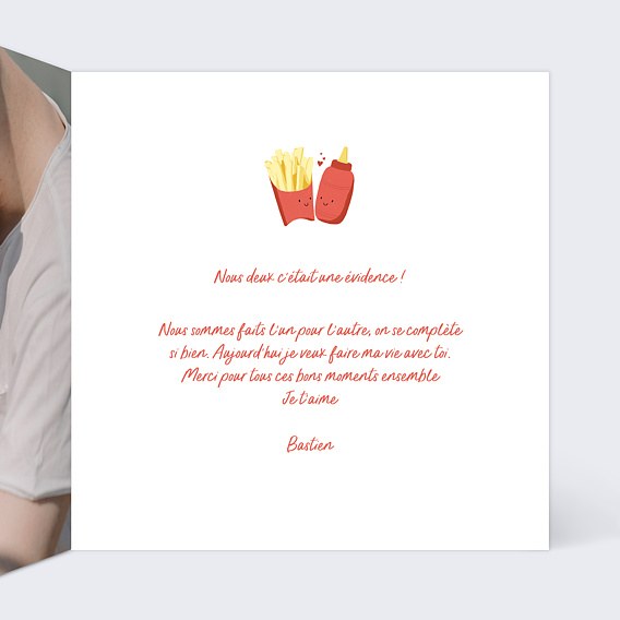 Carte d'amour Frites et Ketchup Intérieur Droit