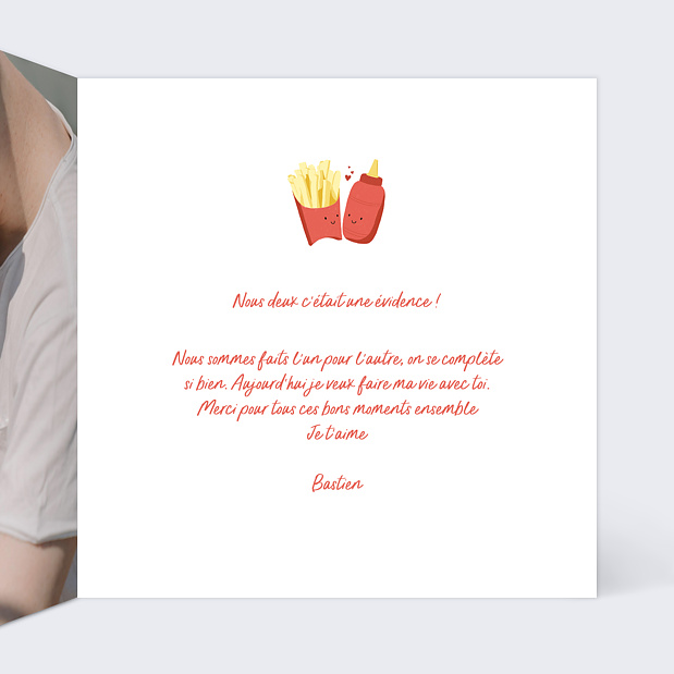 Carte d'Amour Frites et Ketchup Intérieur Droit