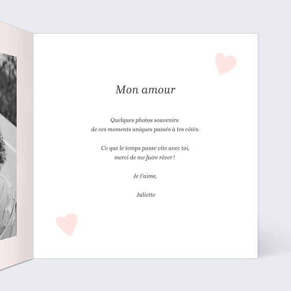 Carte d'amour Coeur Rose Intérieur Droit