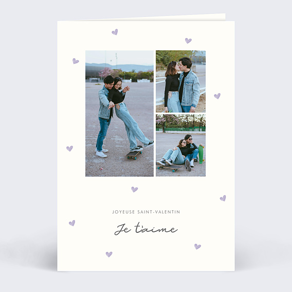 Carte d'amour Motif Coeur Lilas Recto