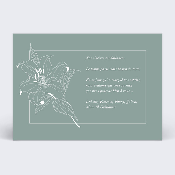 Carte de condoléances Lys