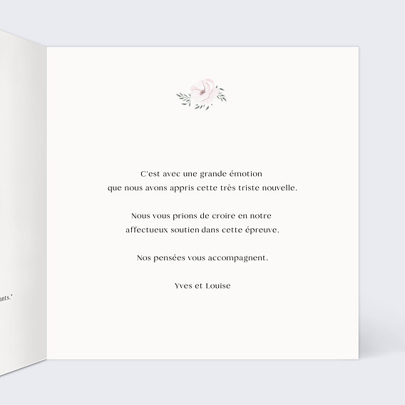 Carte de condoléances Bougie et fleurs Intérieur Droit