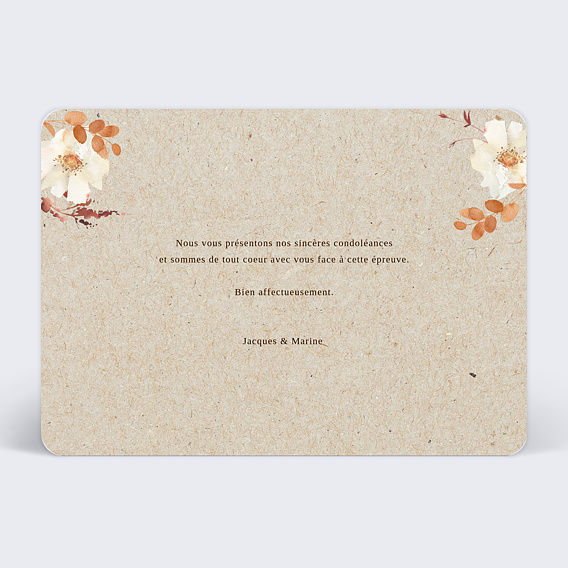 Carte de condoléances Jolies Fleurs Verso