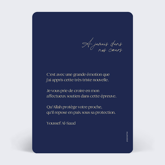 Carte de condoléances Main de Fatma Verso