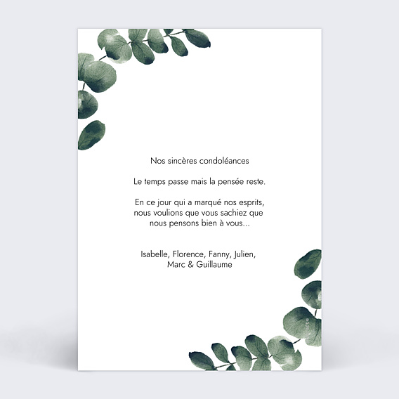 Carte de Condoléances Branche d'Eucalyptus