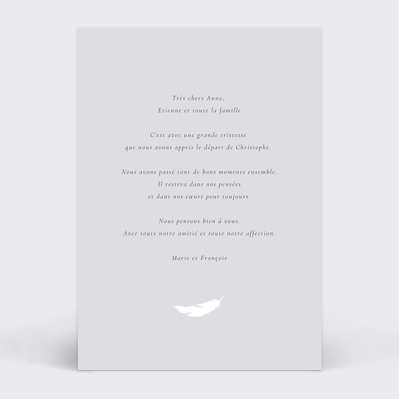 Carte de condoléances Plume d'Hiver Verso
