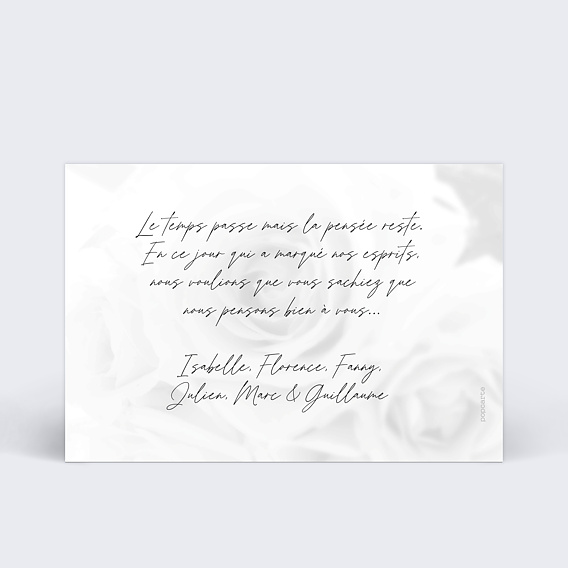 Carte de condoléances Roses Noir et Blanc Verso