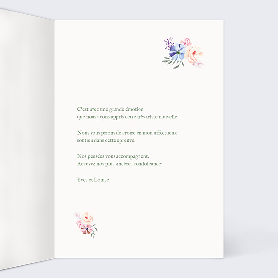 Carte de condoléances Chretien fleuri Intérieur Droit