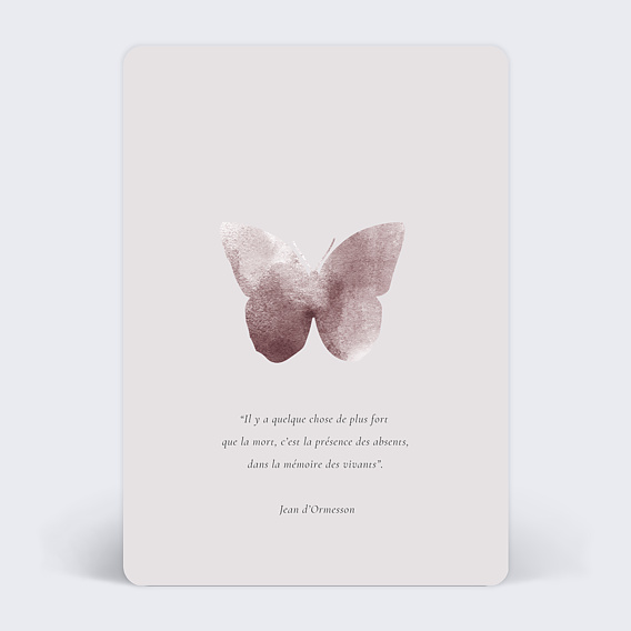 Carte de condoléances Envolée Papillon Recto