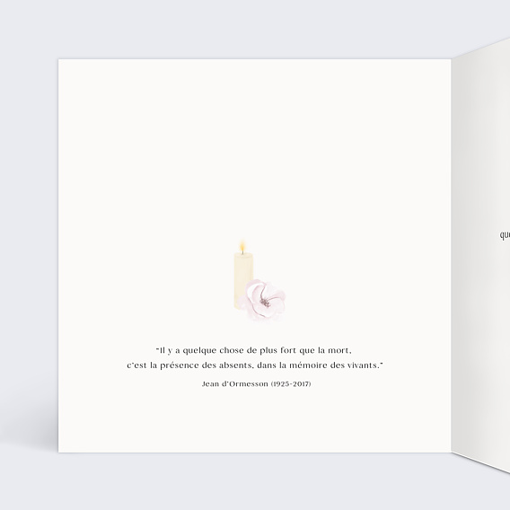 Carte de condoléances Bougie et fleurs Intérieur Gauche