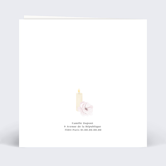 Carte de condoléances Bougie et fleurs Verso