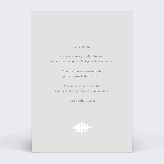 Carte de condoléances Feuille d'Automne Verso