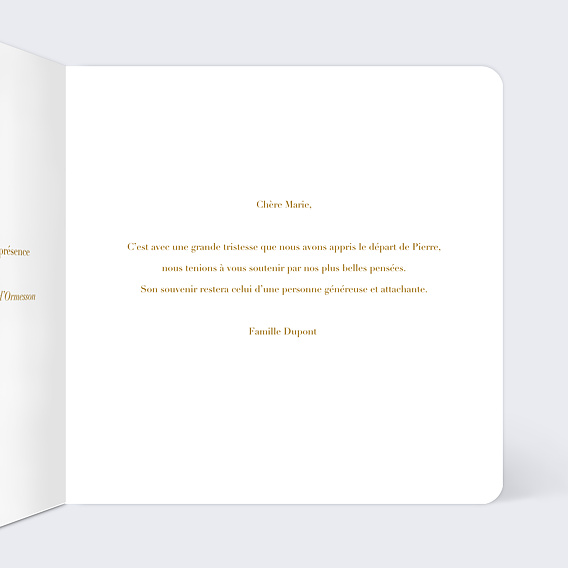 Carte de condoléances Arbre Intérieur Droit