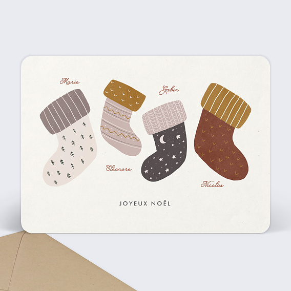 Carte de Noël  Famille chaussettes