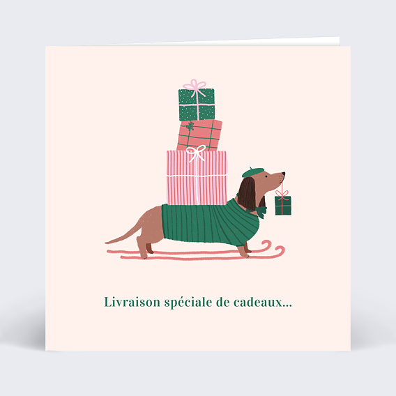 Carte de Noël  Livraison cadeau teckel