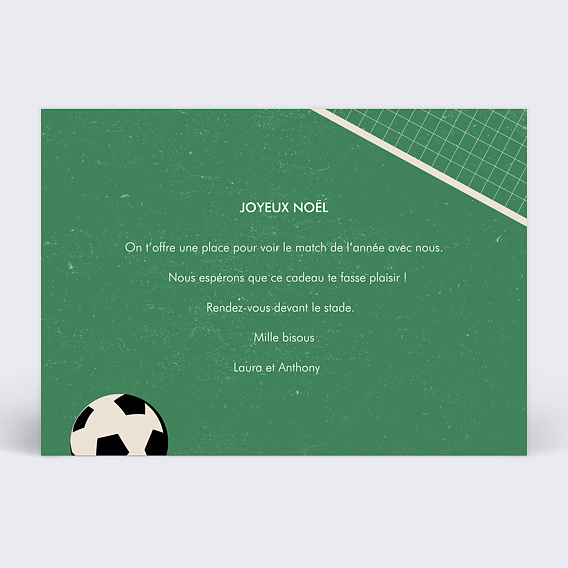 Carte de Noël  Billet de Foot Verso