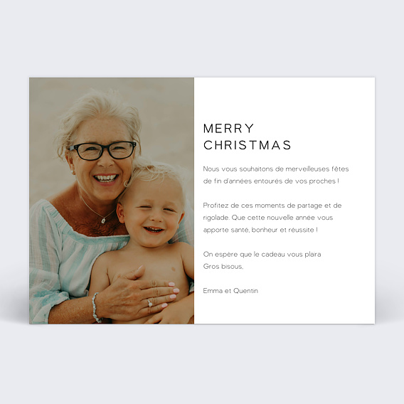 Carte de Noël Grande Lettre Noir Verso