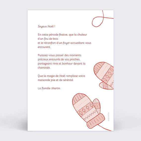 Carte de Noël  Moufles d'hiver Verso