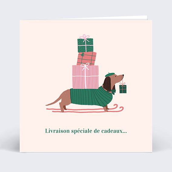 Carte de Noël  Livraison cadeau teckel
