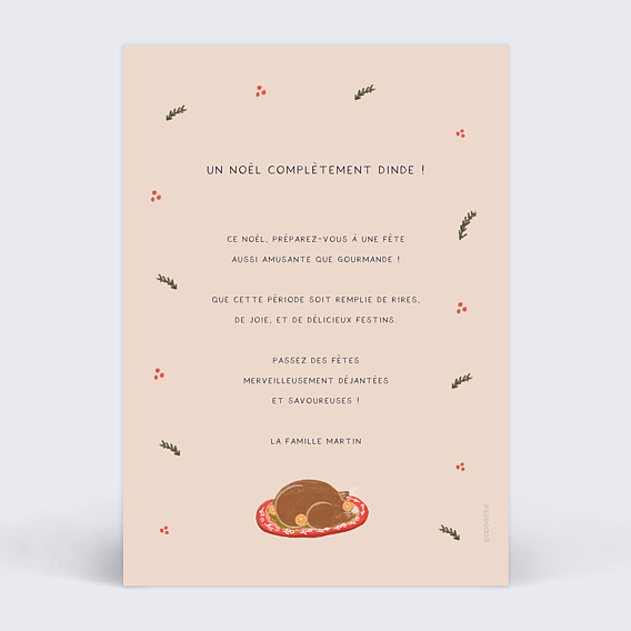 Carte de Noël  Complètement dinde Verso