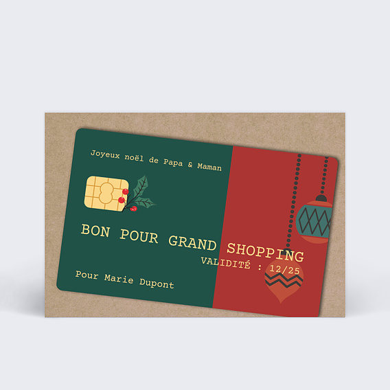 Carte de Noël Bon pour shopping