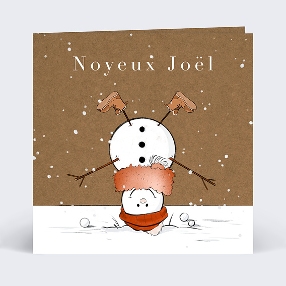 Carte de Noël Bonhomme de Neige Retourné Recto