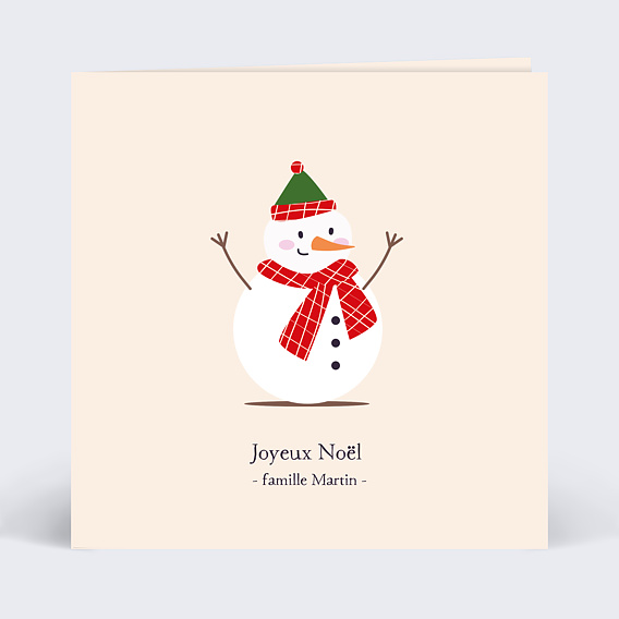Carte de Noël  Bonhomme de neige Heureux Recto