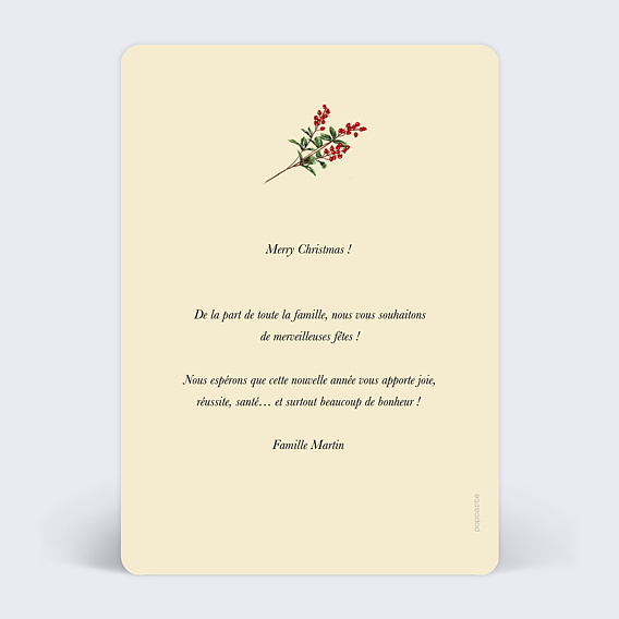 Carte de Noël  Essence d'hiver Verso