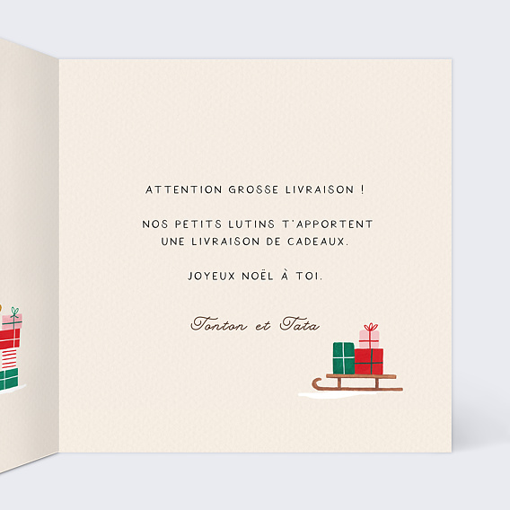 Carte de Noël  Livraison Lutin Intérieur Droit