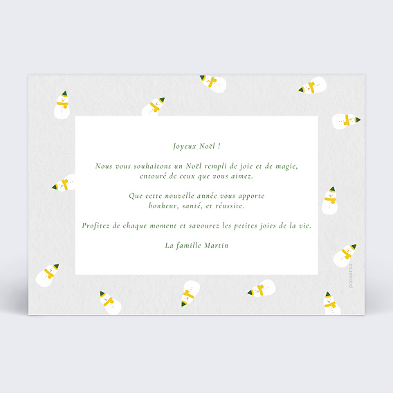 Carte de Noël  Bonhomme de Neige Etiquette Verso