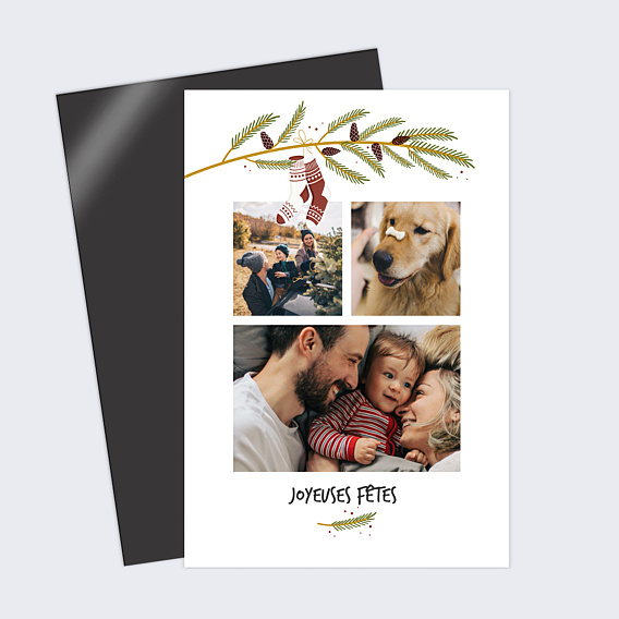 Carte de Noël Chaussettes sur Branche de Houx