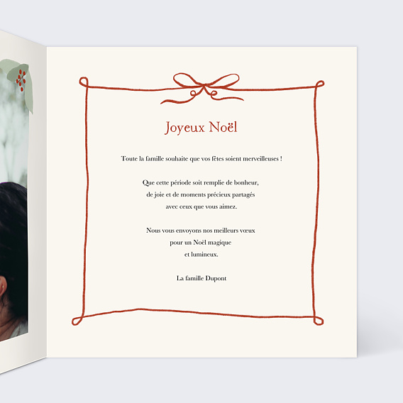 Carte de Noël Couronne avec Noeud Intérieur Droit