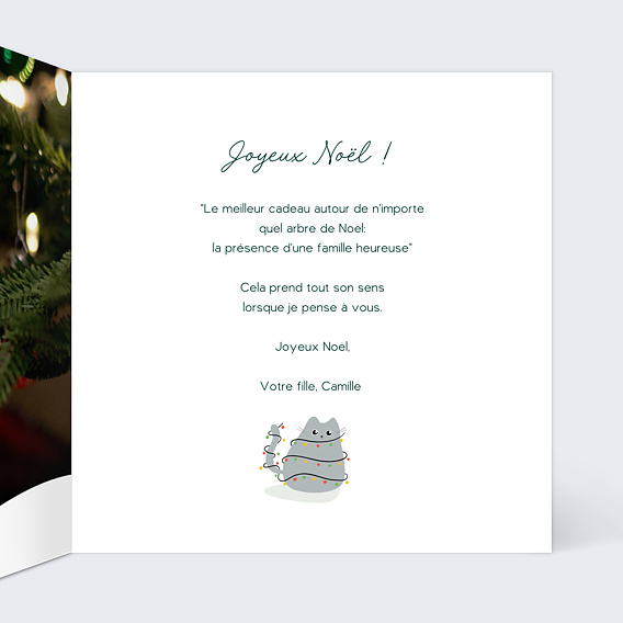 Carte de Noël  Chat et Couronne de Noël Intérieur Droit