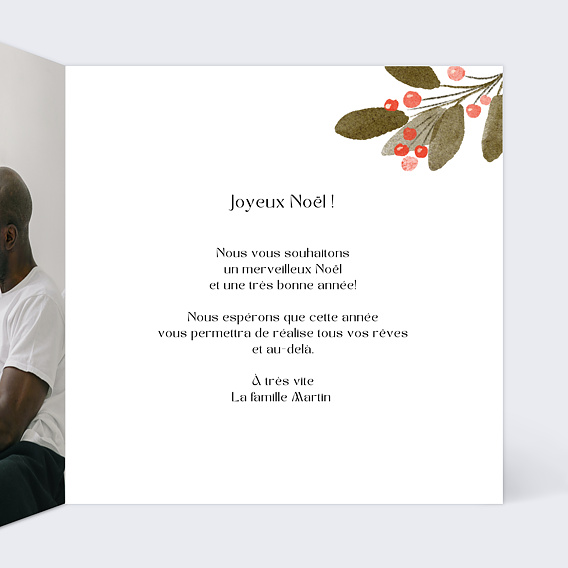 Carte de Noël  Houx Aquarelle Intérieur Droit
