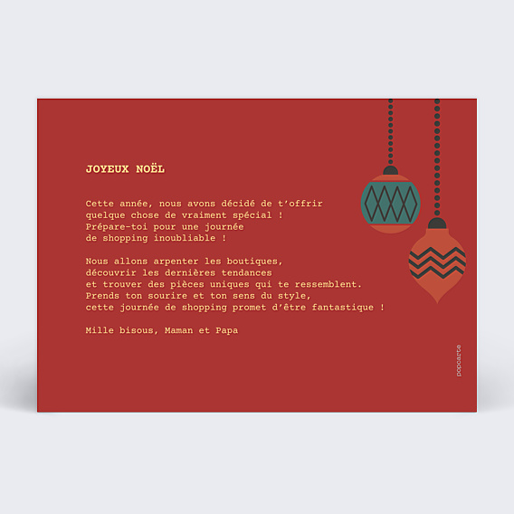 Carte de Noël Bon pour shopping