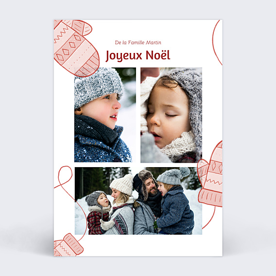 Carte de Noël  Moufles d'hiver