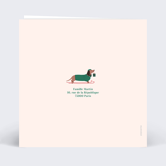 Carte de Noël  Livraison cadeau teckel Verso