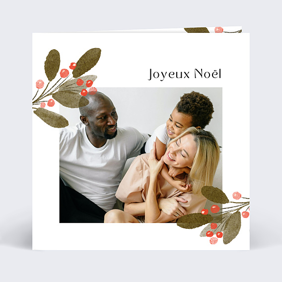 Carte de Noël  Houx Aquarelle Recto